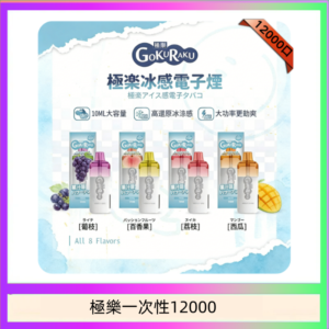 【8種口味】極楽 12000口一次性電子煙|超大容量 |口感絲滑|新品